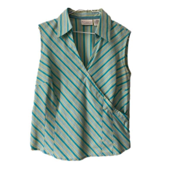 Worthington Vtg Nautical Colorful Retro Stripe Sleeveless Wrap Y2K Stretch Top L - Picture 1 of 8
